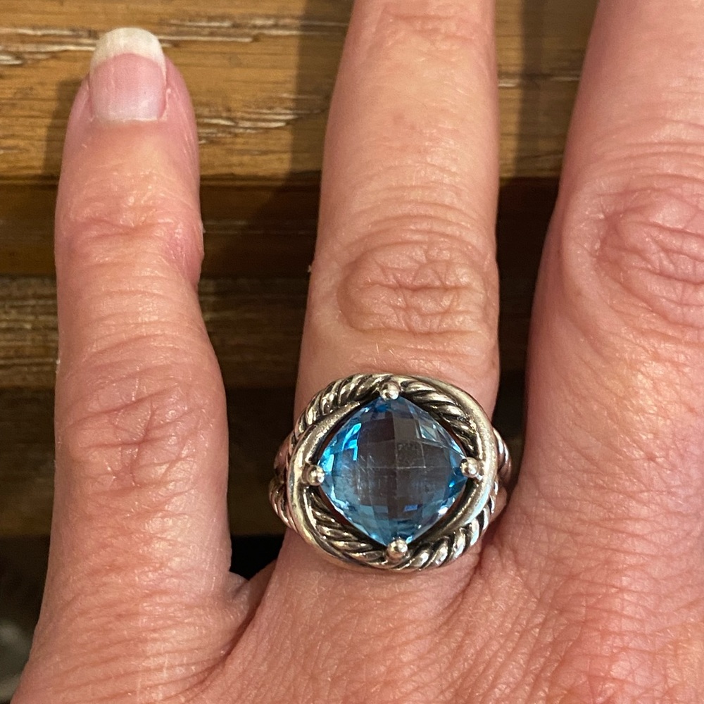 David Yurman Blue Topaz Sterling ring, 14 mm, size 7
